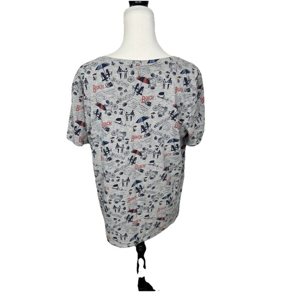 Coral Bay Knit Tunic Top Size XL Graphic Pullover Gray Beach Short Sleeves - Picture 6 of 10